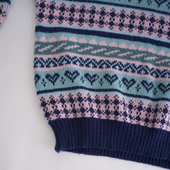 Vintage Perspective Sweater Fair Isle Knit Pink Blue Navy Striped 90s Preppy S - Picture 11 of 13